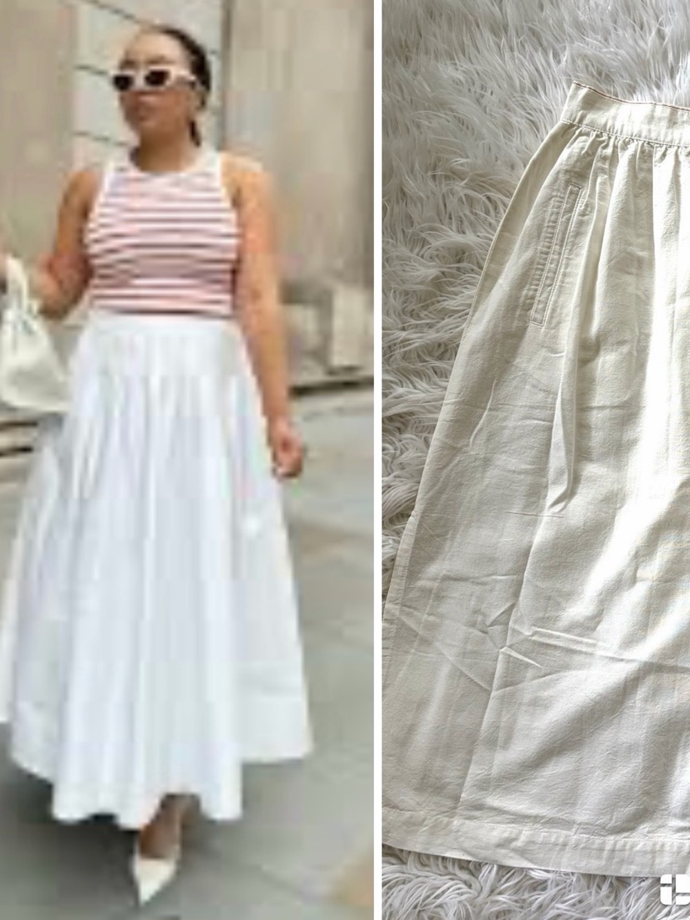 NWT 3x1 NYC Cotton-Linen Blend A-Line Midi Skirt with Pockets – Cream White